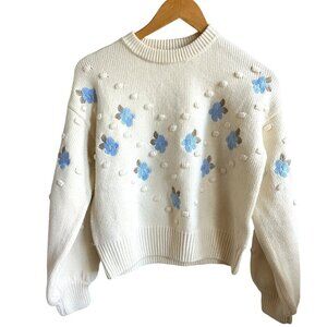 FASHION UNION Chunky Knit Floral Knit Embroidered Cream Sweater US 6
